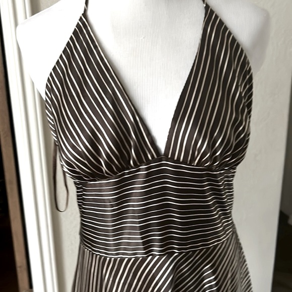 Vintage Y2K 90s Alyn Paige Dress Midi Halter Vacation Ready 9/10 Stripe  Brown - Picture 9 of 10